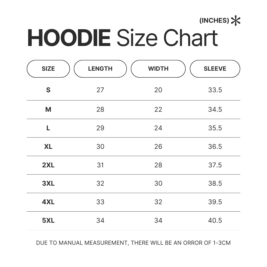 Hoodie Size Chart - Black Clover Merch