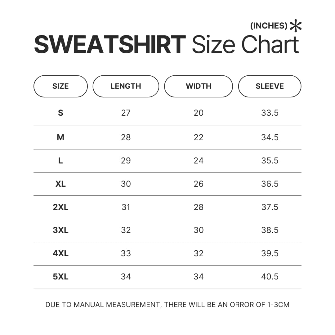 Sweatshirt Size Chart - Black Clover Merch
