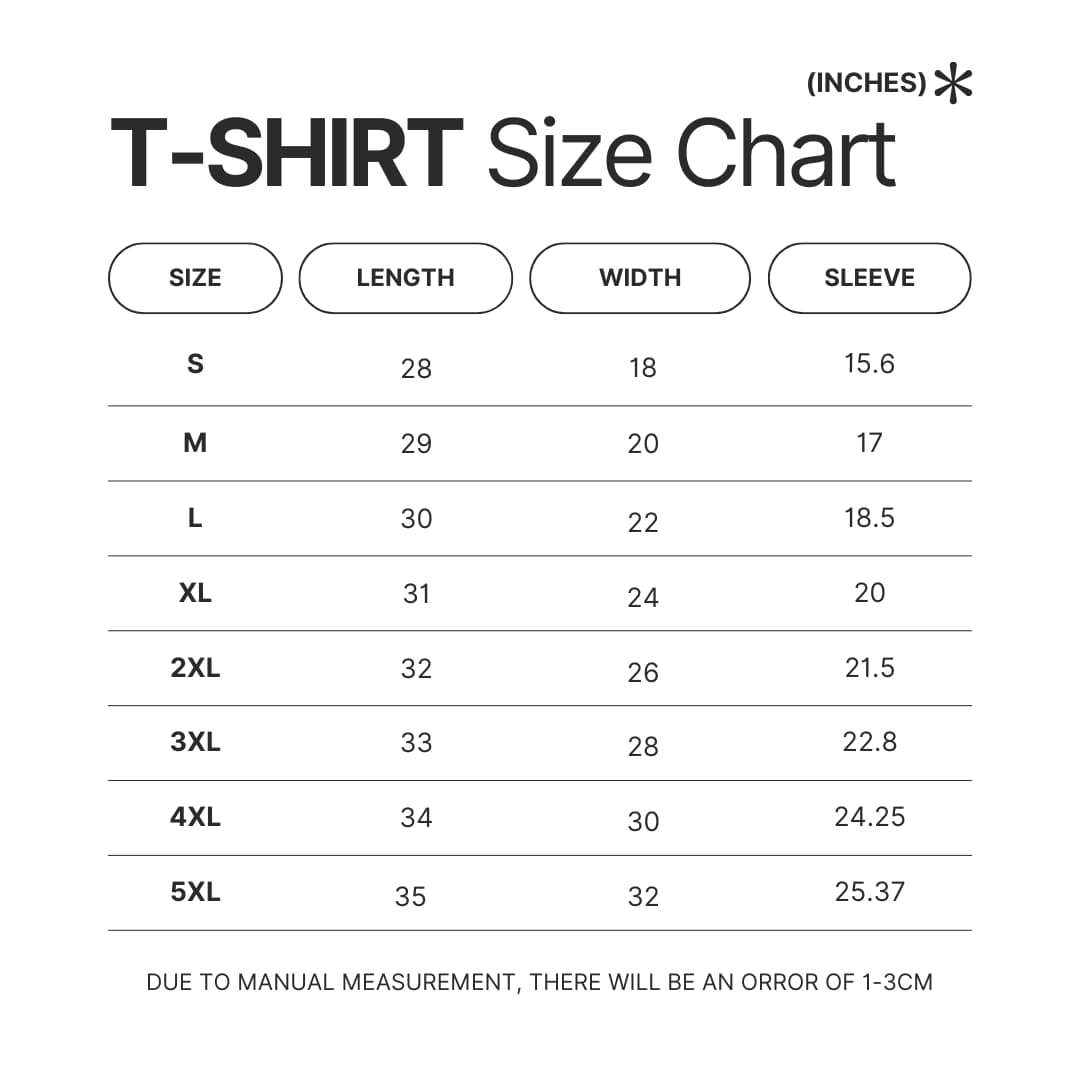 T shirt Size Chart - Black Clover Merch