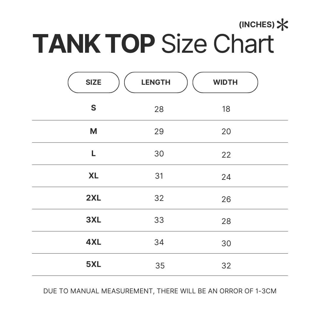 Tank Top Size Chart - Black Clover Merch